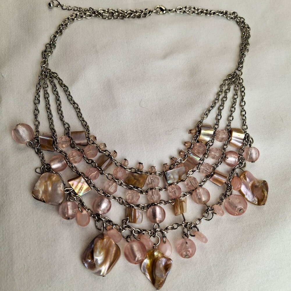 Baroque Statement Necklace Pink/Tan/Champagne/Cream Bohemian Like New